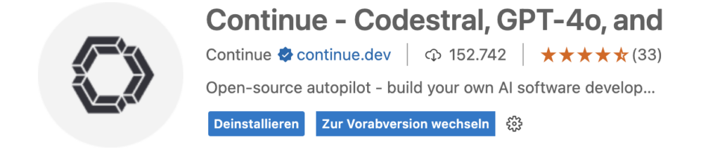 Ladebildschirm der "Continue.dev"-Erweiterung für VSC