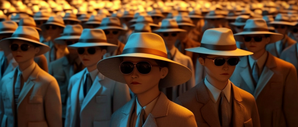 Ein Schwarm kleiner Agentinnen mit Trenchcoat und Sonnenbrille