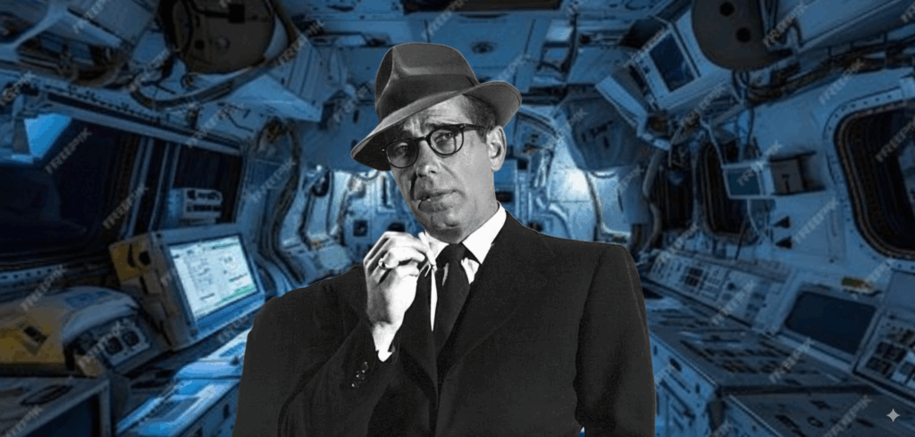 Humphrey Bogart mit Brille in einer Raumstation